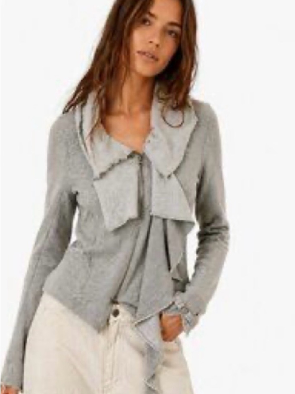 We The Free Light Gray Draped Teddy Jacket